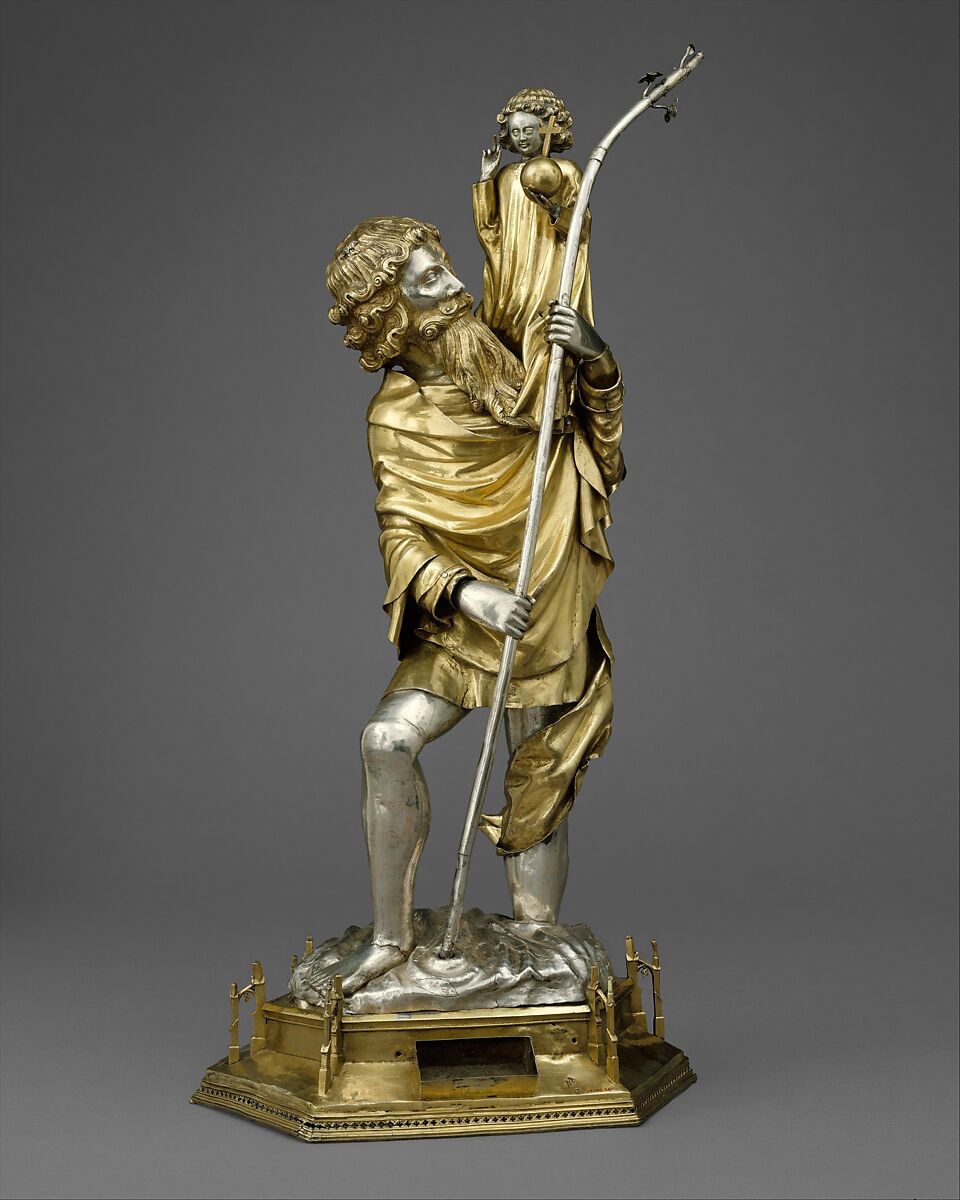 Reliquary Statuette of Saint Christopher, Silver, silver-gilt, French 