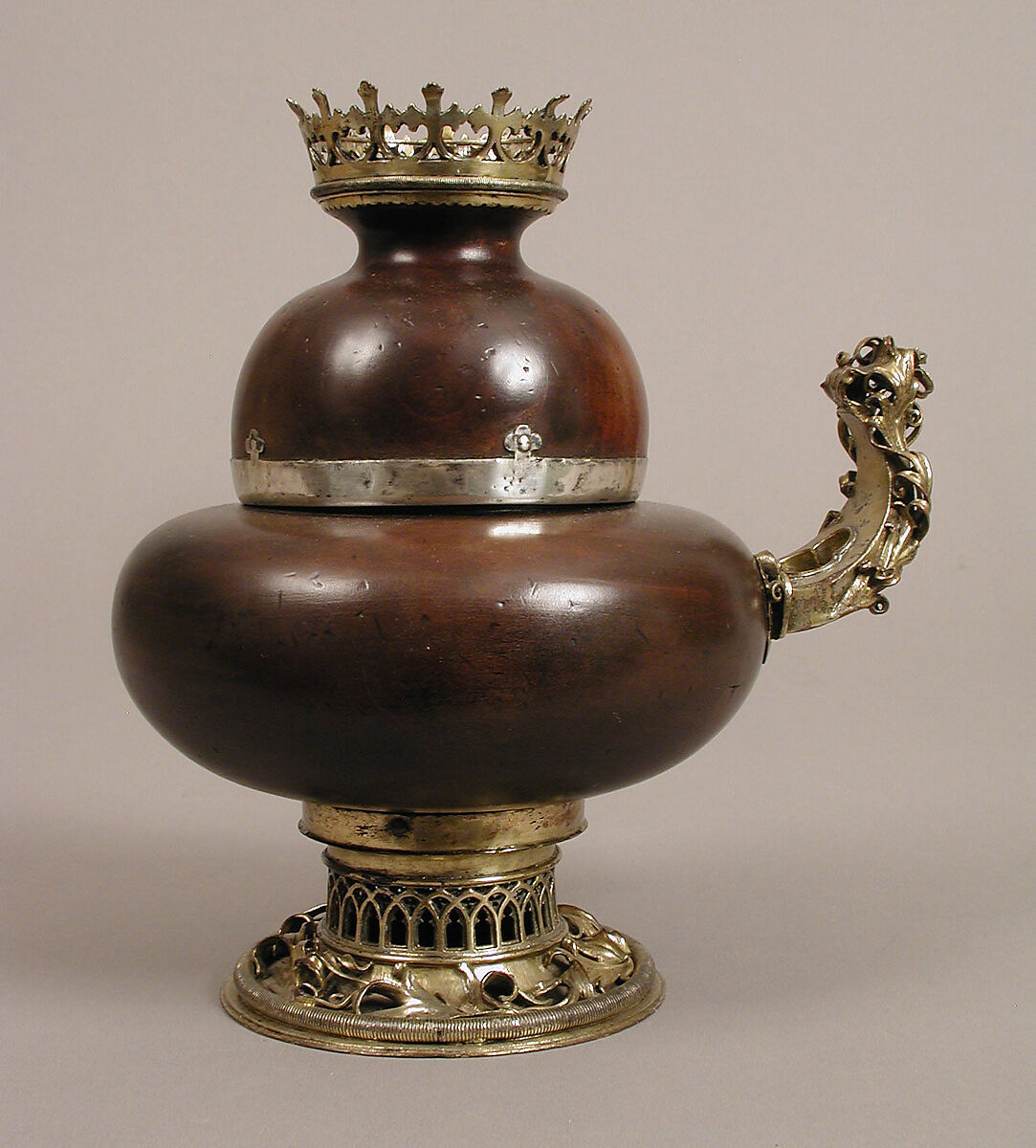 Covered Cup, Maple wood, champleve enamel, and gilded copper, German