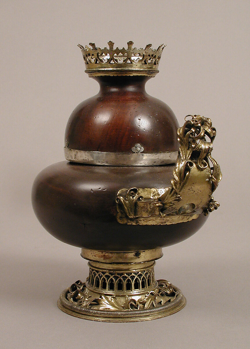 Covered Cup, Maple wood, champleve enamel, and gilded copper, German