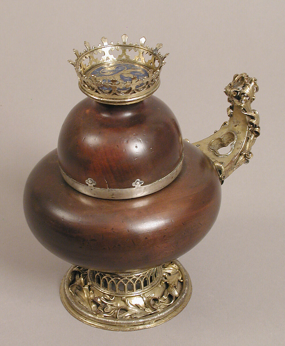 Covered Cup, Maple wood, champleve enamel, and gilded copper, German