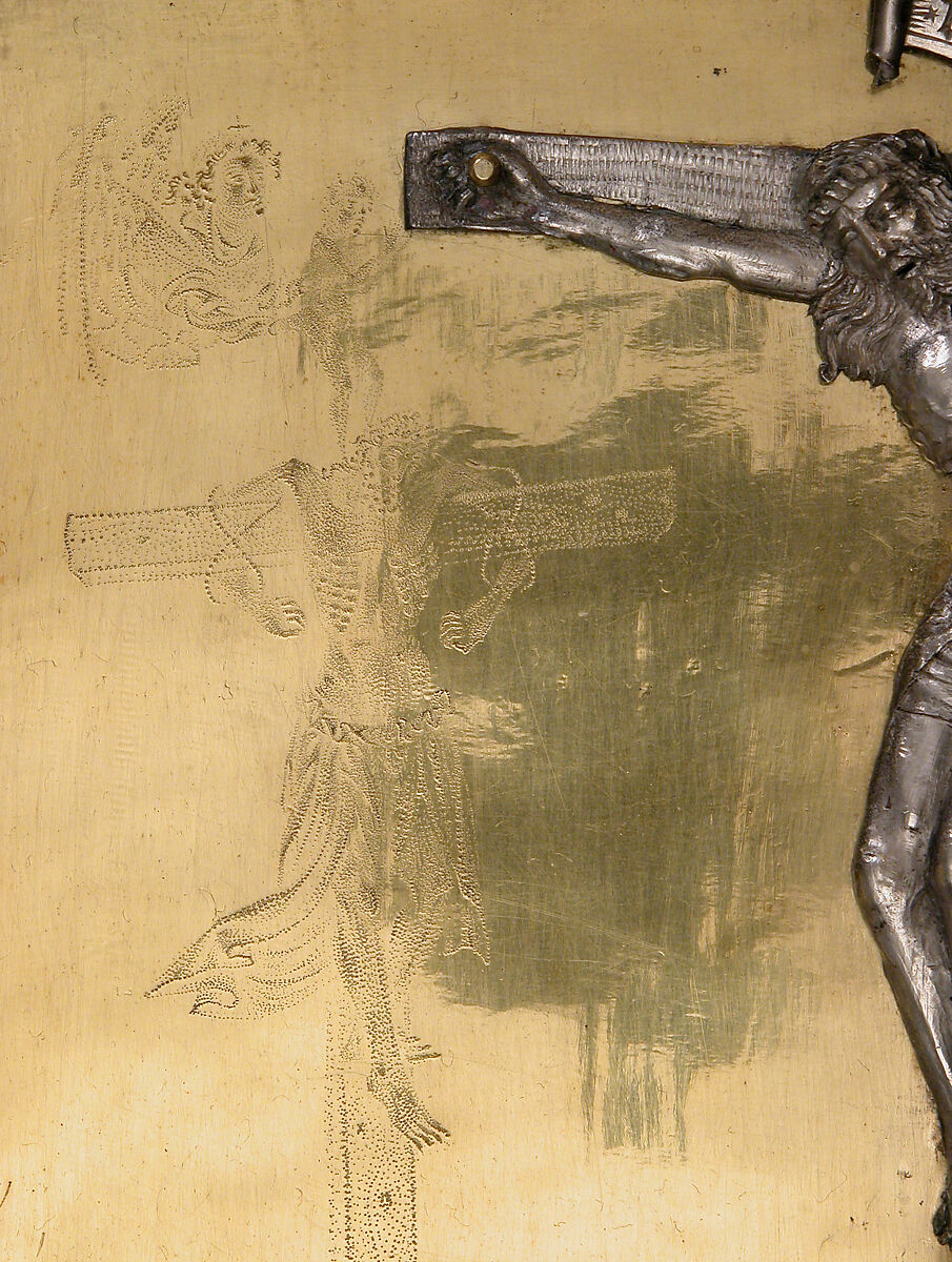 Triptych with the Way to Calvary, the Crucifixion, and the Disrobing of Jesus, Gilded copper, silver and paint, Netherlandish or French