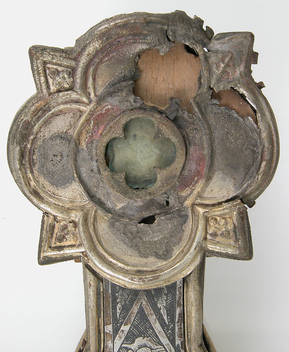 Reliquary Cross, Silver, gilded silver, niello, and  glass, Italian