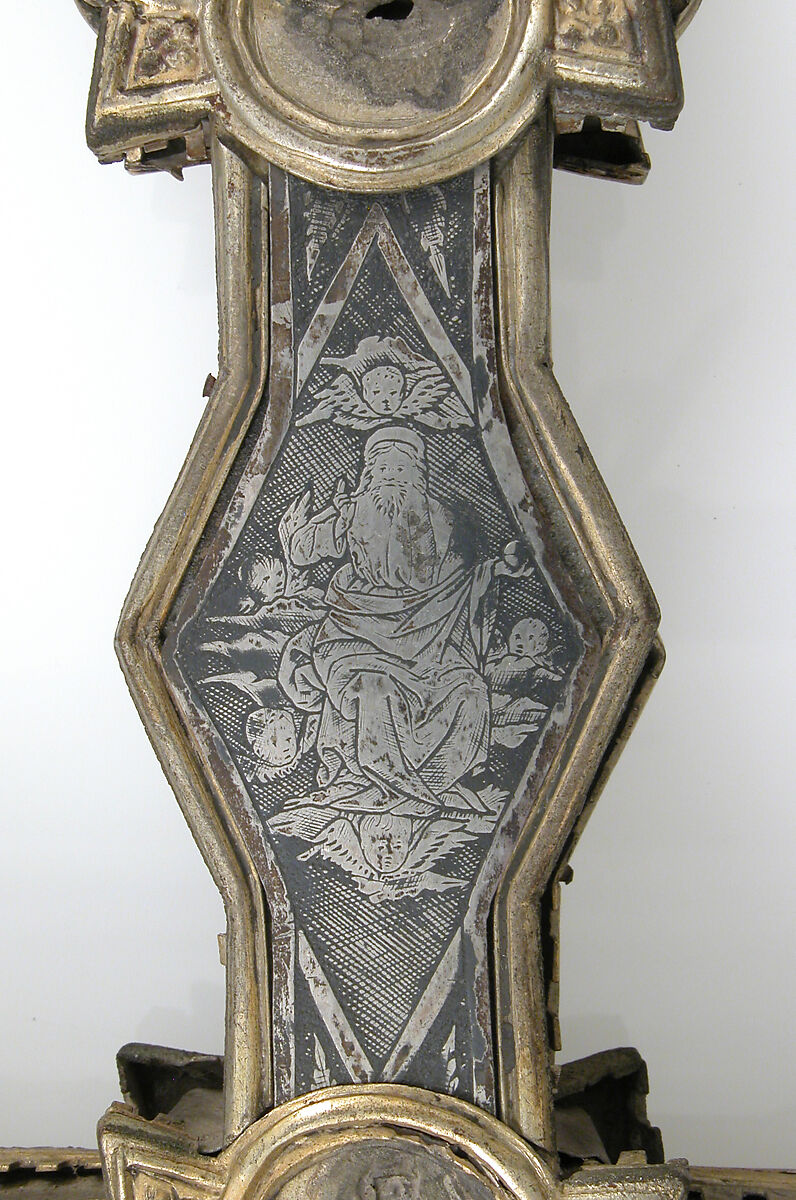 Reliquary Cross, Silver, gilded silver, niello, and  glass, Italian