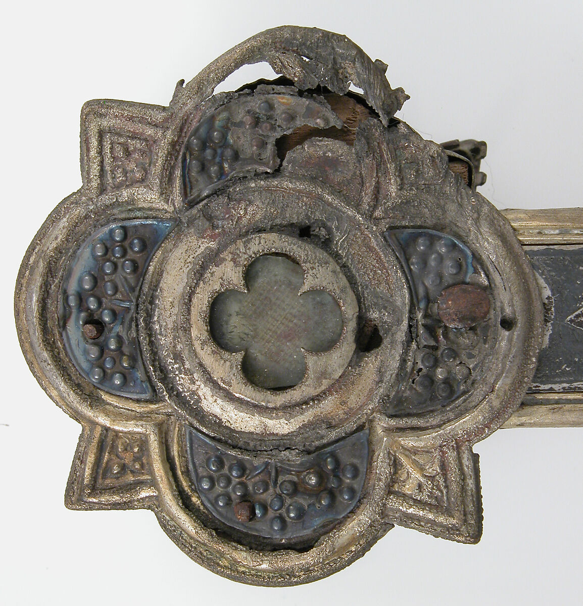 Reliquary Cross, Silver, gilded silver, niello, and  glass, Italian