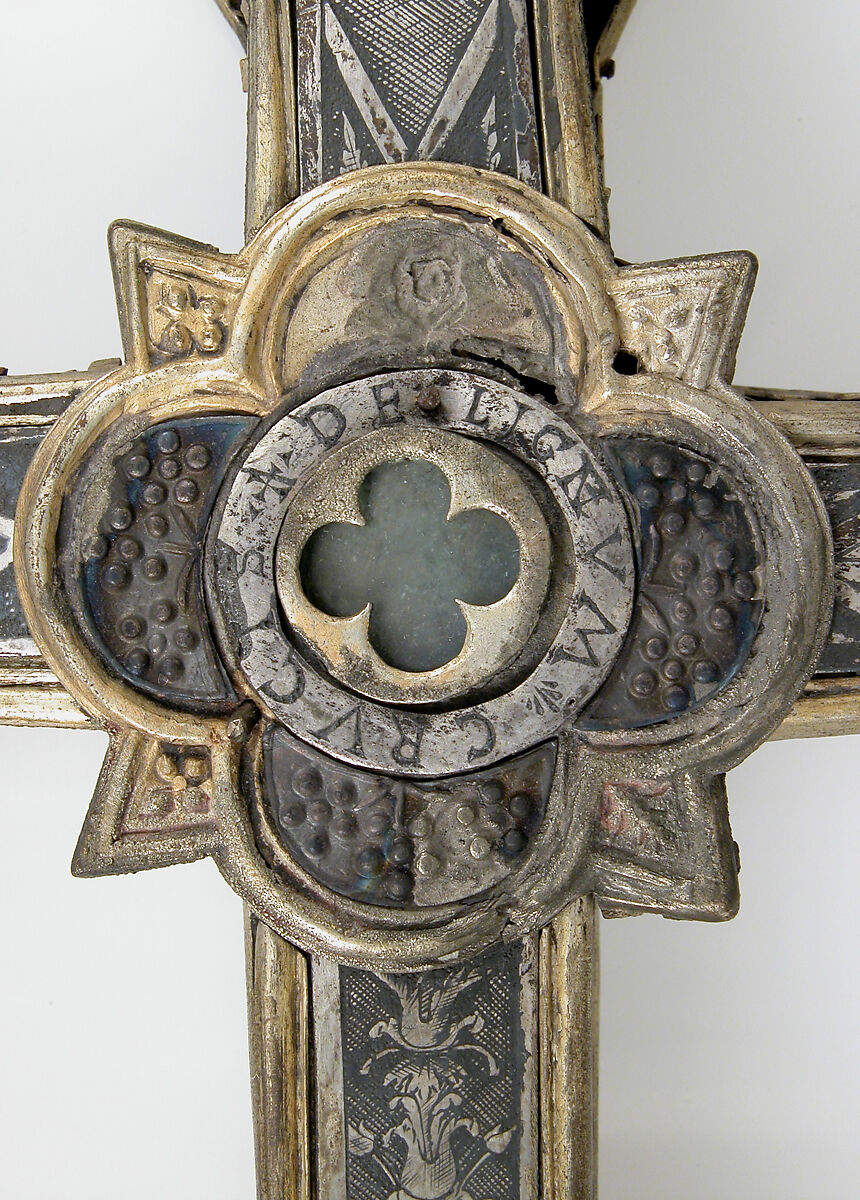 Reliquary Cross, Silver, gilded silver, niello, and  glass, Italian