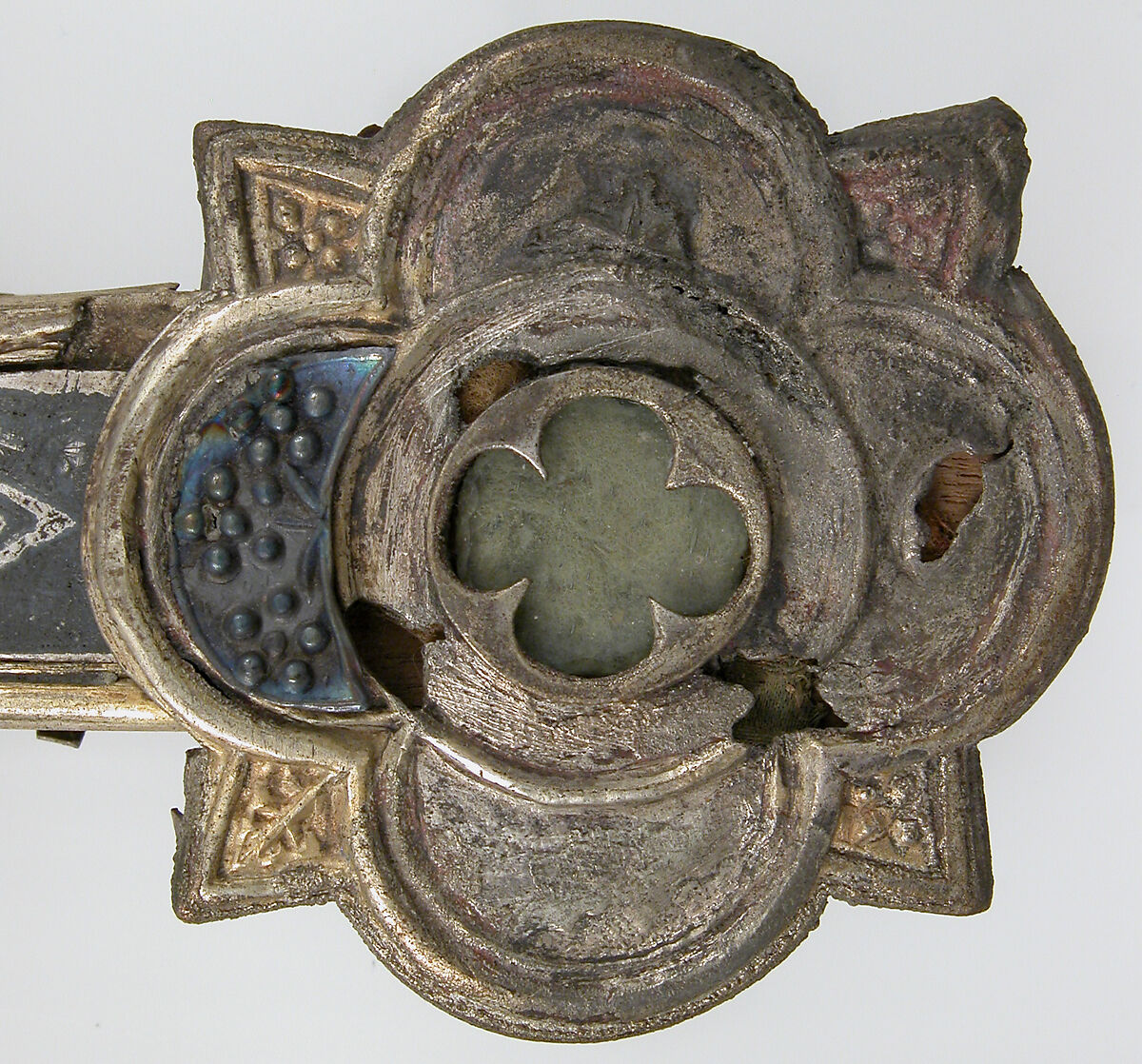 Reliquary Cross, Silver, gilded silver, niello, and  glass, Italian