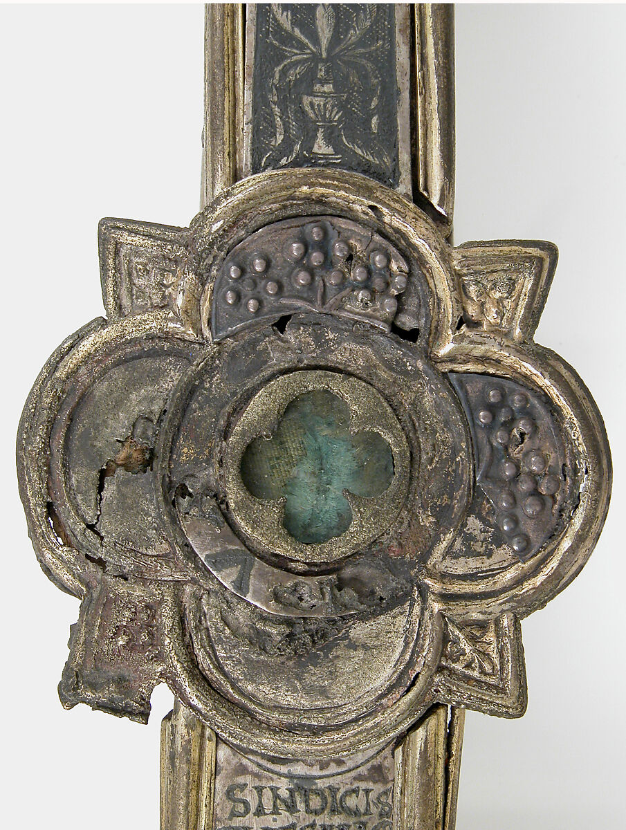 Reliquary Cross, Silver, gilded silver, niello, and  glass, Italian