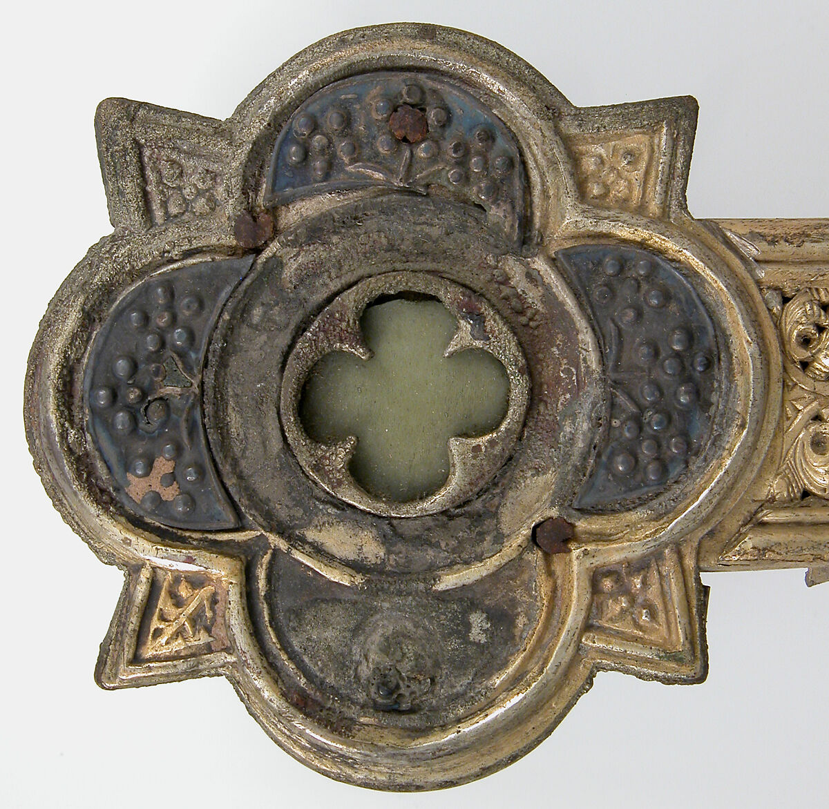Reliquary Cross, Silver, gilded silver, niello, and  glass, Italian