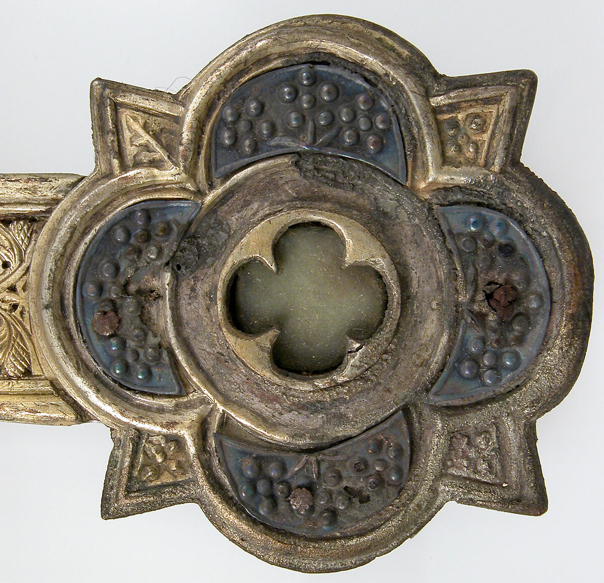 Reliquary Cross, Silver, gilded silver, niello, and  glass, Italian