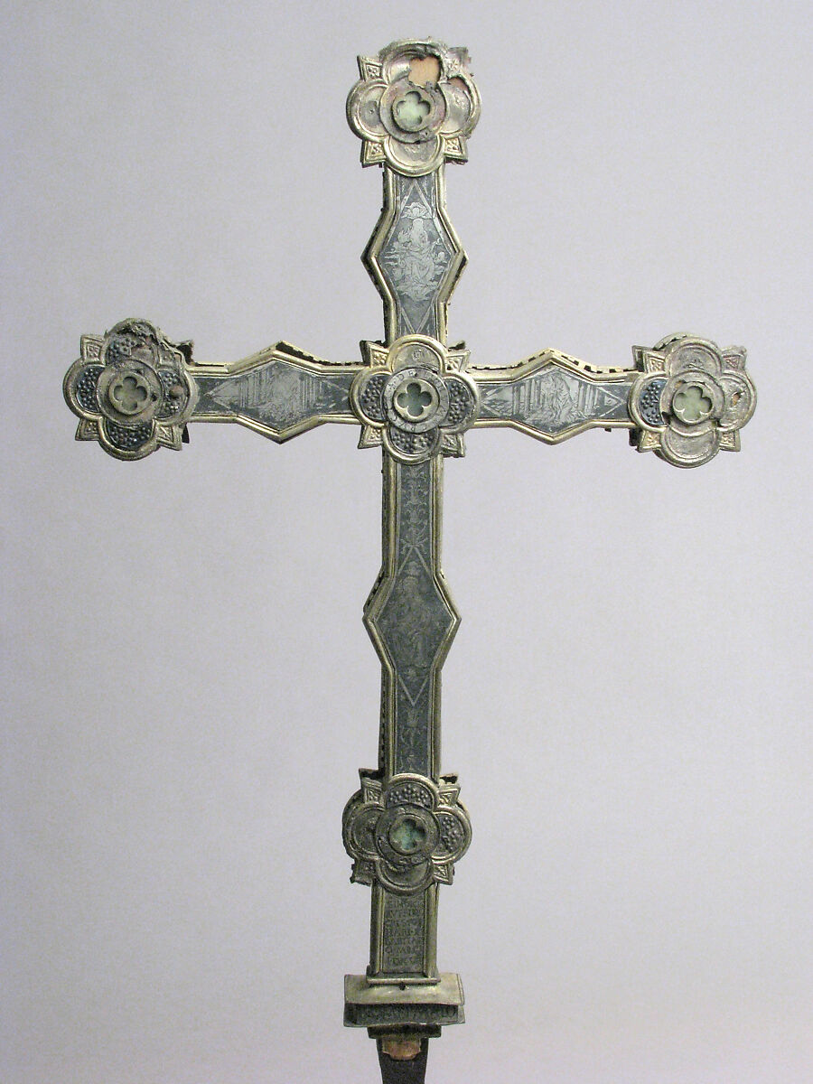 Reliquary Cross, Silver, silver-gilt, niello, glass, Italian 