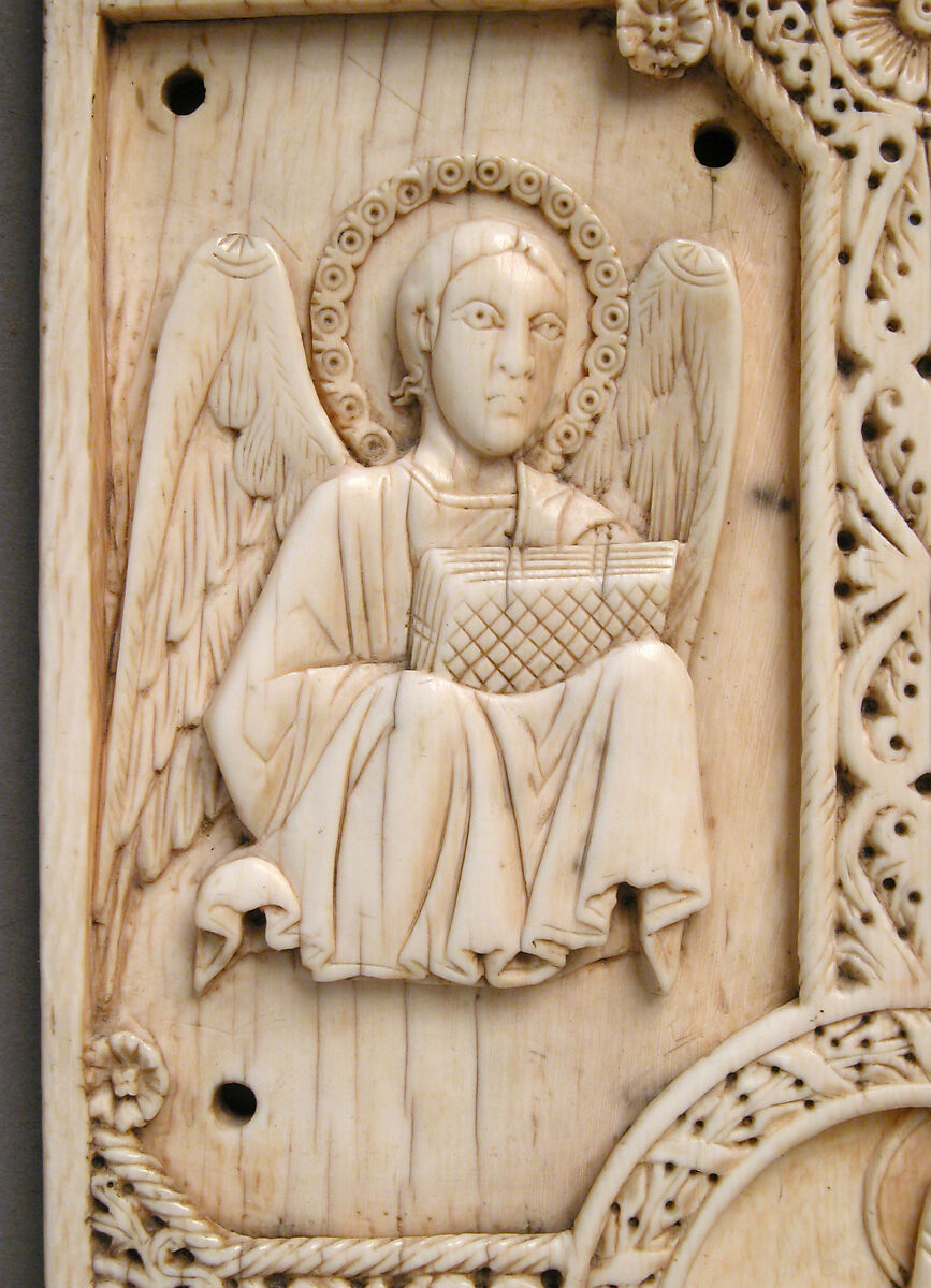 Plaque with Agnus Dei on a Cross between Emblems of the Four Evangelists, Elephant ivory, South Italian