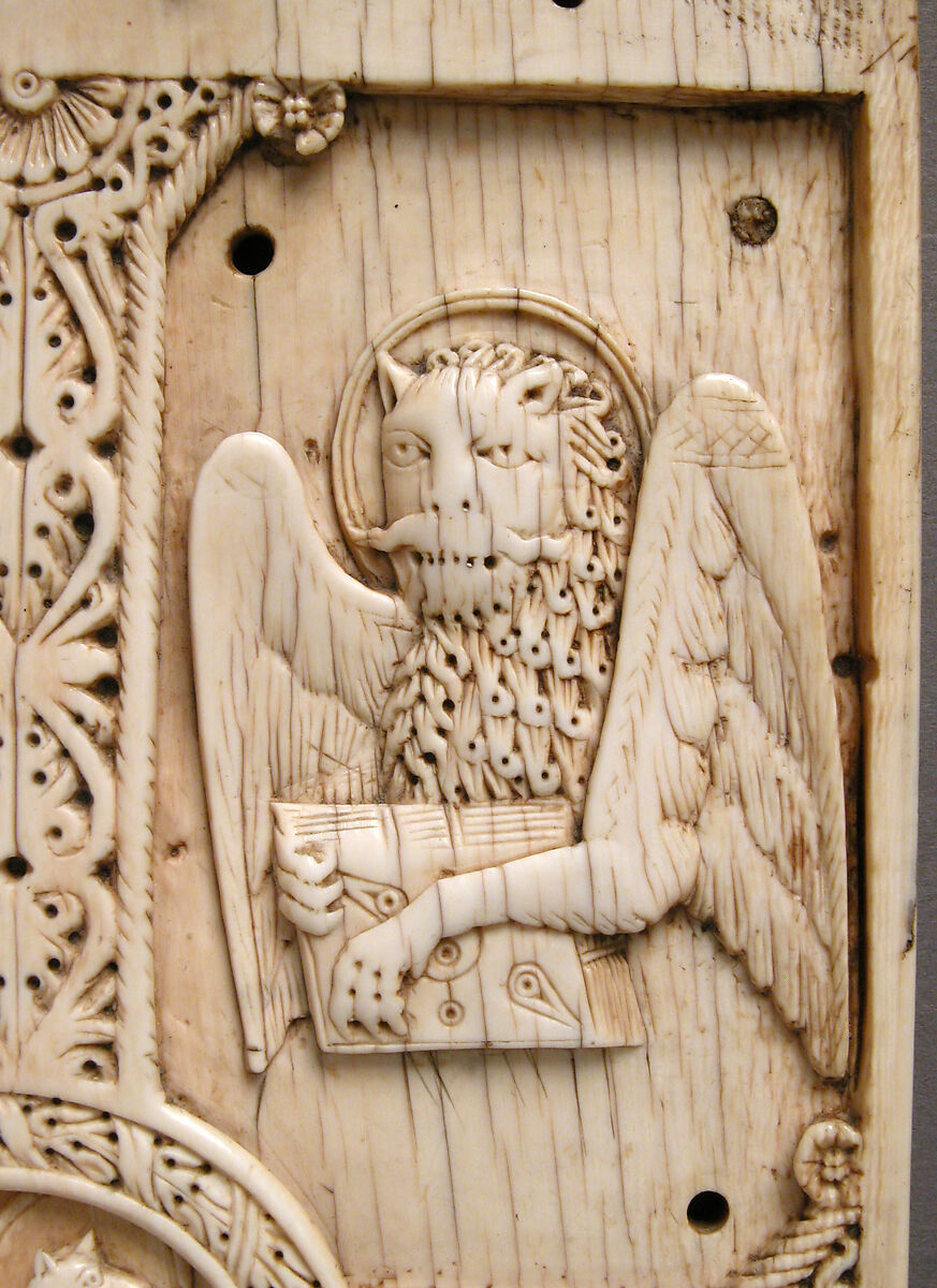 Plaque with Agnus Dei on a Cross between Emblems of the Four Evangelists, Elephant ivory, South Italian