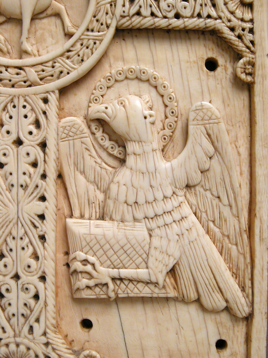 Plaque with Agnus Dei on a Cross between Emblems of the Four Evangelists, Elephant ivory, South Italian
