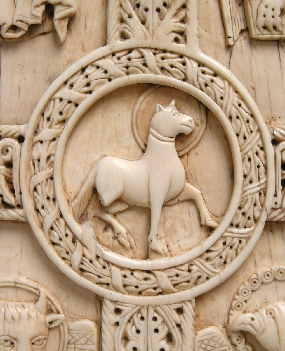Plaque with Agnus Dei on a Cross between Emblems of the Four Evangelists, Elephant ivory, South Italian