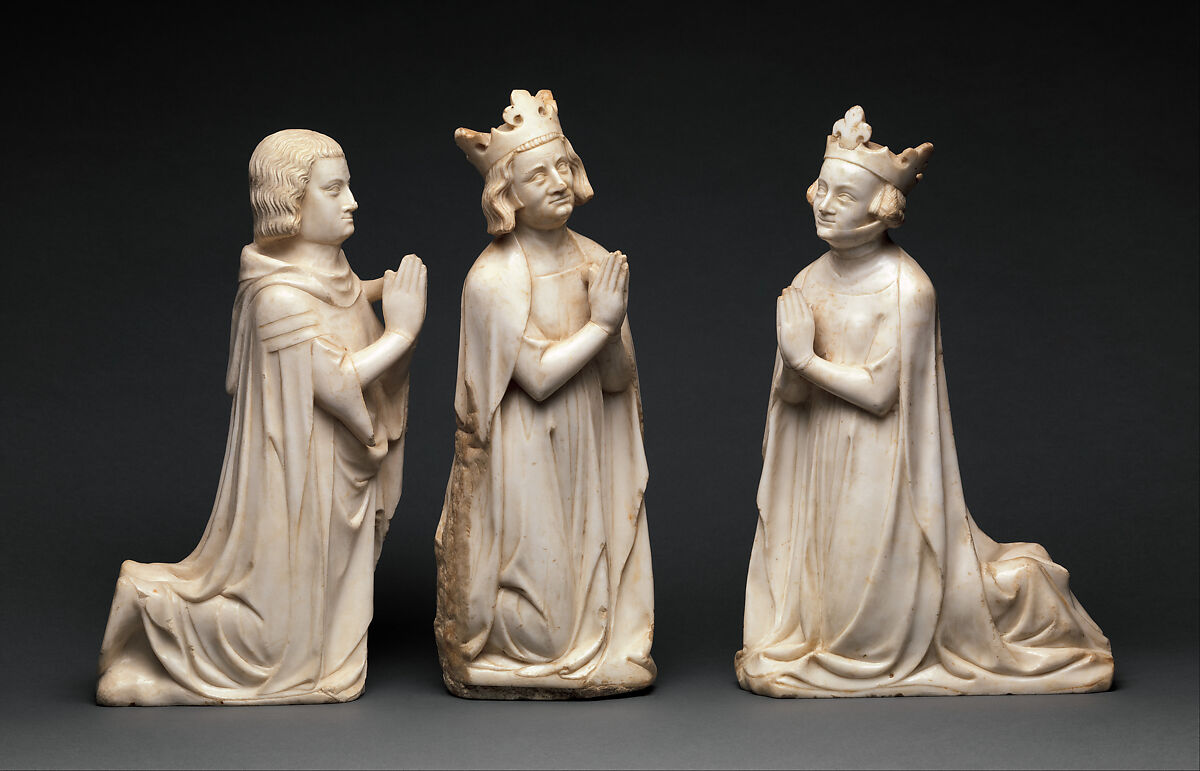 King, from a group of Donor Figures including a King, Queen, and Prince, Marble, traces of paint & gilding, French