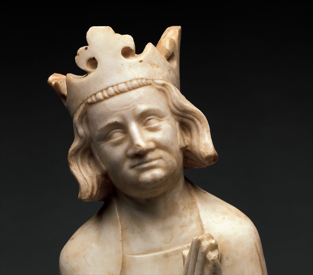 King, from a group of Donor Figures including a King, Queen, and Prince, Marble, traces of paint & gilding, French