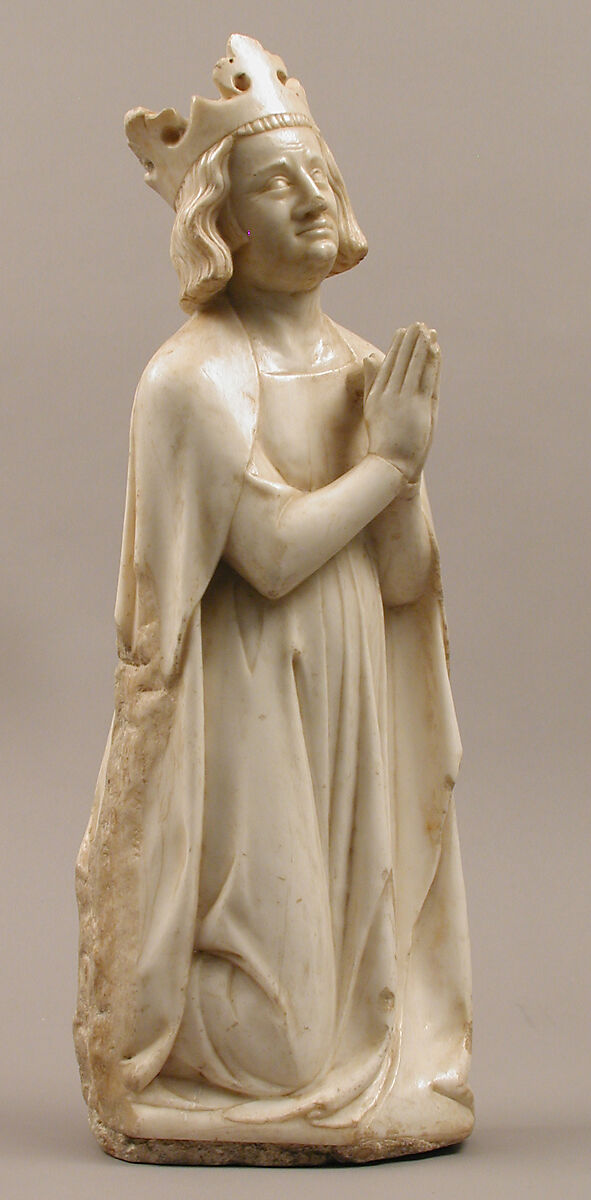 King, from a group of Donor Figures including a King, Queen, and Prince, Marble, traces of paint & gilding, French 