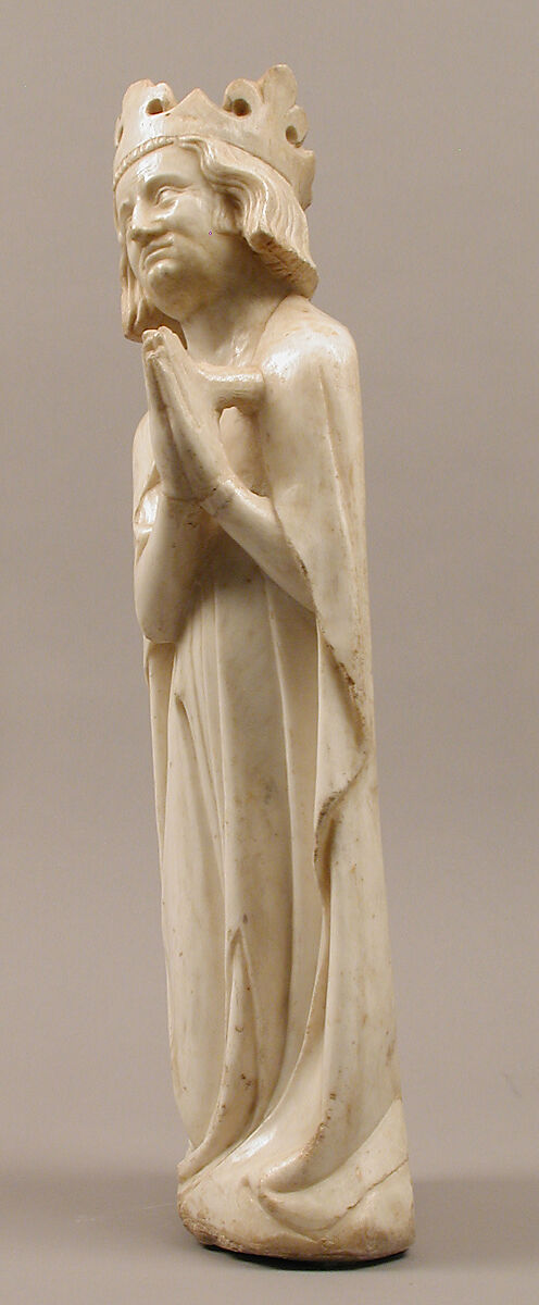 King, from a group of Donor Figures including a King, Queen, and Prince, Marble, traces of paint & gilding, French