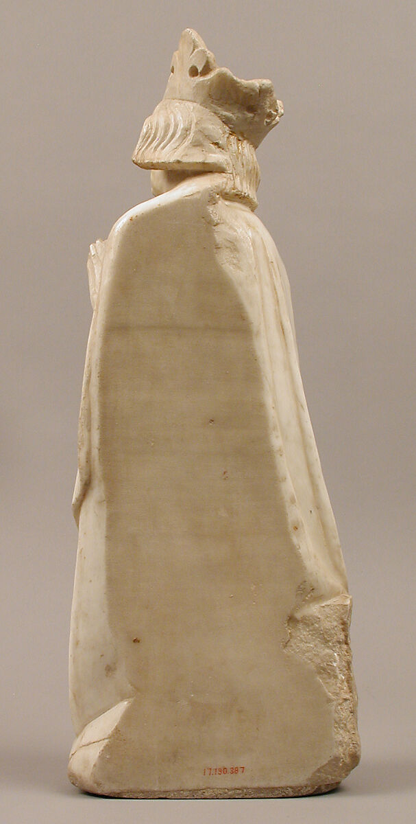 King, from a group of Donor Figures including a King, Queen, and Prince, Marble, traces of paint & gilding, French