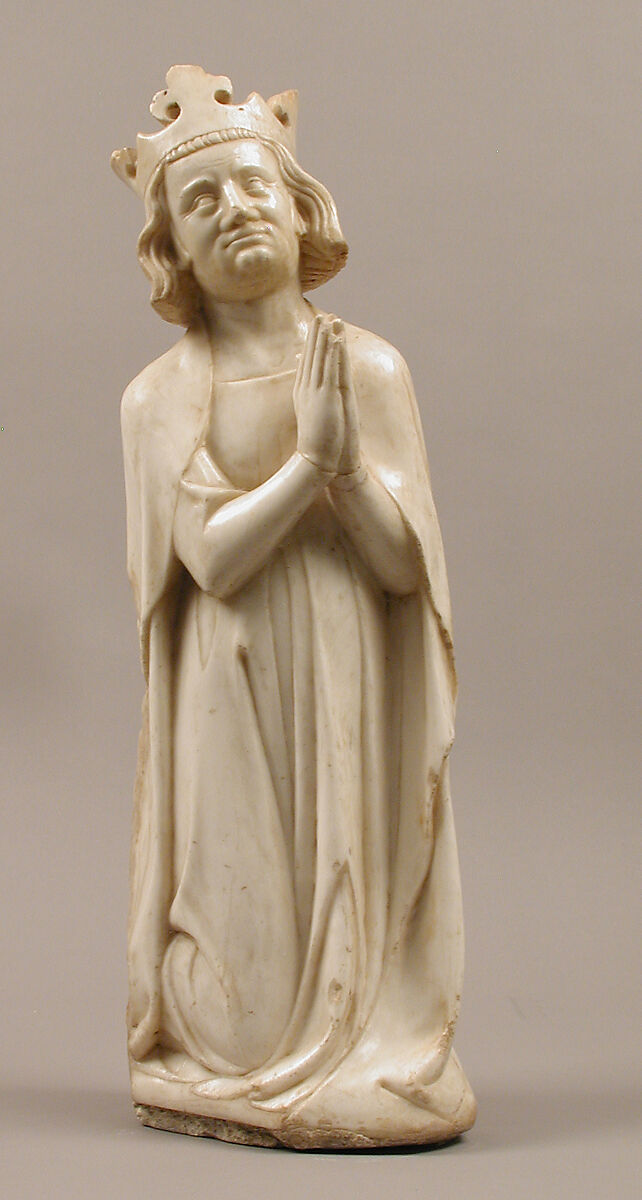 King, from a group of Donor Figures including a King, Queen, and Prince, Marble, traces of paint & gilding, French