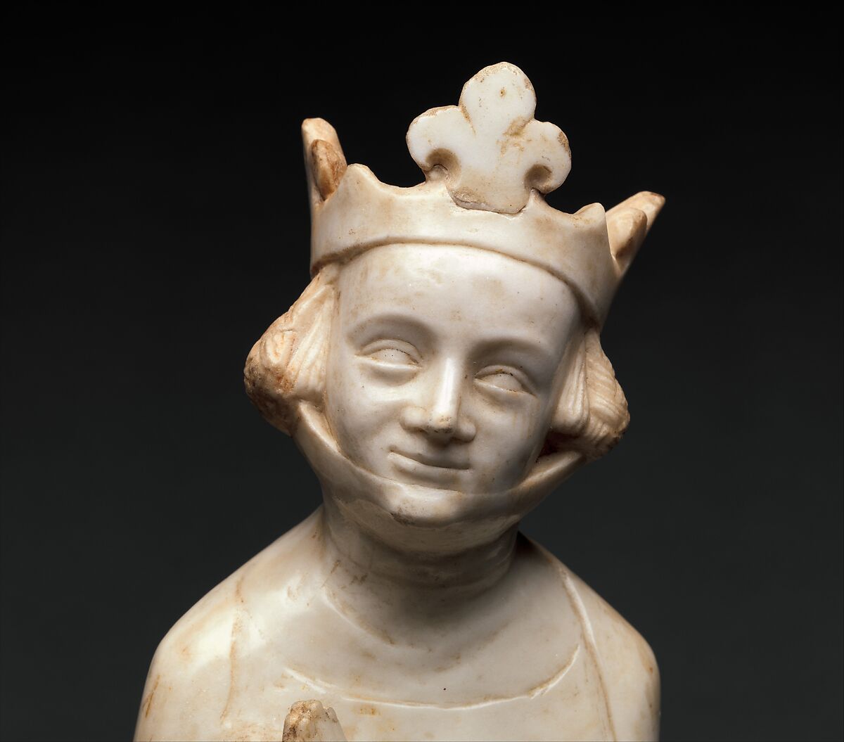 Queen, from a group of Donor Figures including a King, Queen, and Prince, Marble, traces of paint & gilding, French