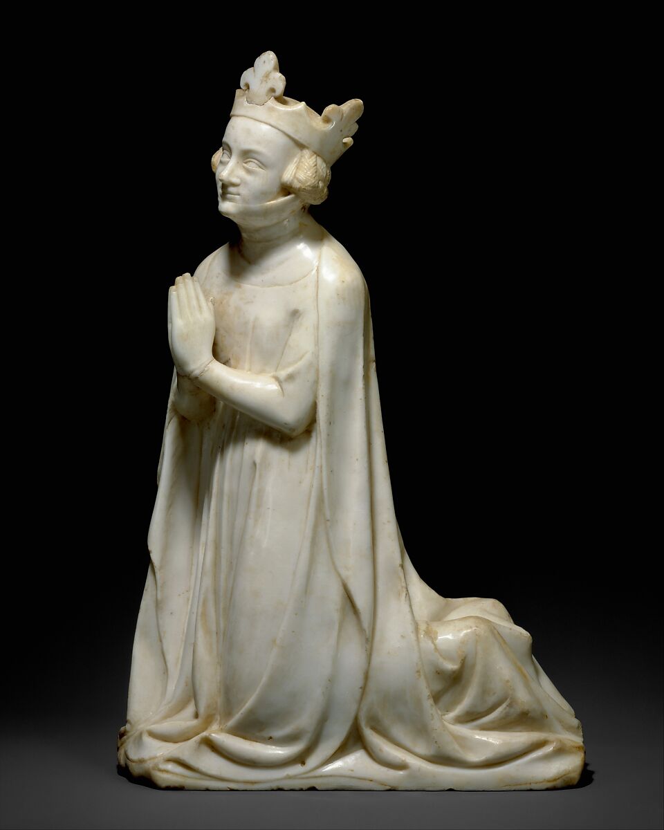 Queen, from a group of Donor Figures including a King, Queen, and Prince, Marble, traces of paint & gilding, French 