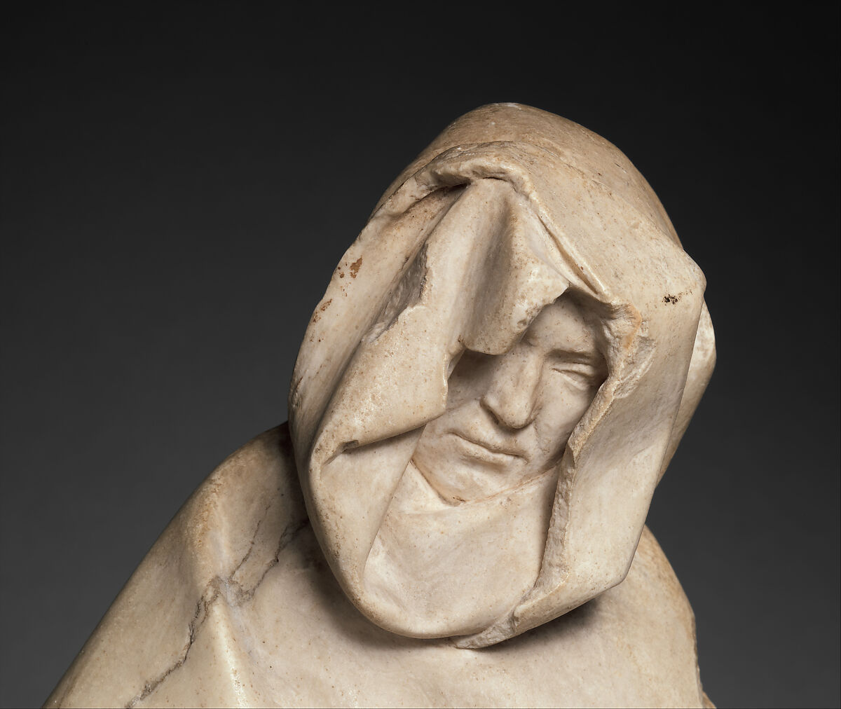 Mourner, Etienne Bobillet (Franco-Netherlandish, active Bourges, 1453), Alabaster with traces of gilding, French