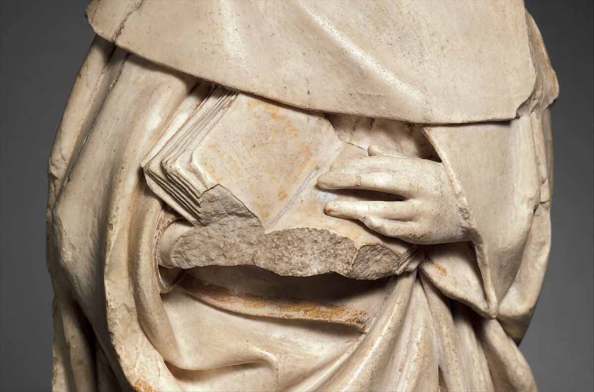 Mourner, Etienne Bobillet (Franco-Netherlandish, active Bourges, 1453), Alabaster with traces of gilding, French