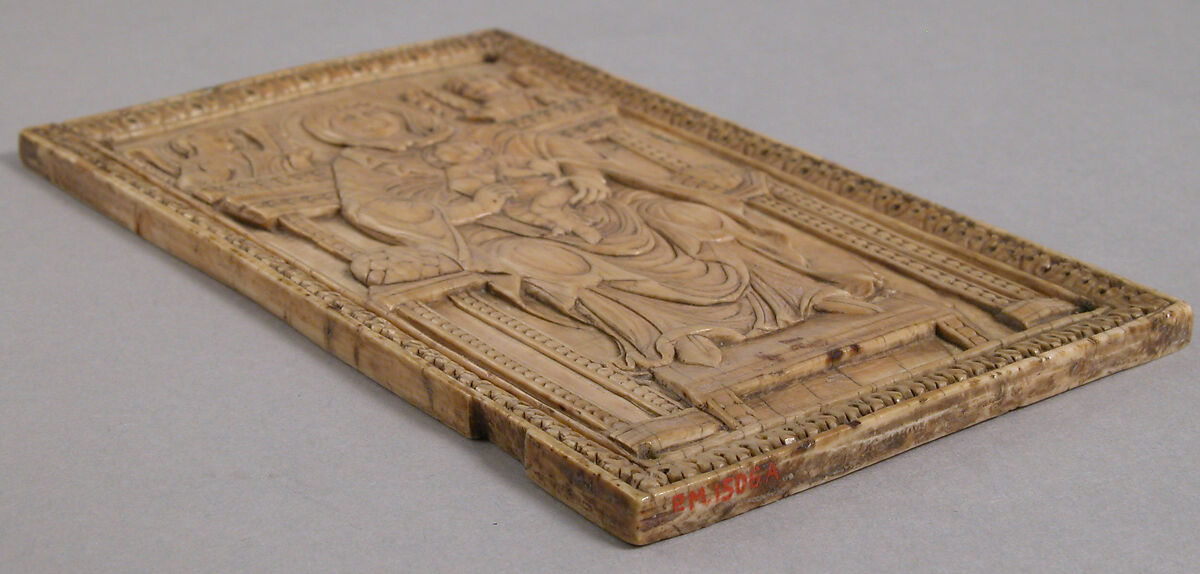 Plaque with Enthroned Virgin and Child, Elephant ivory, Carolingian