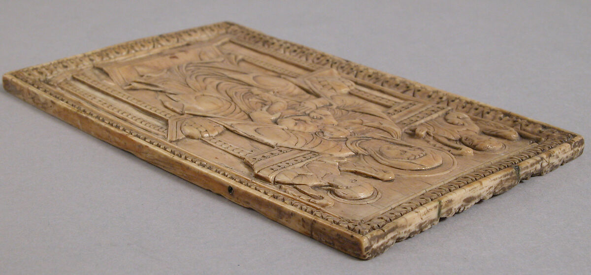 Plaque with Enthroned Virgin and Child, Elephant ivory, Carolingian