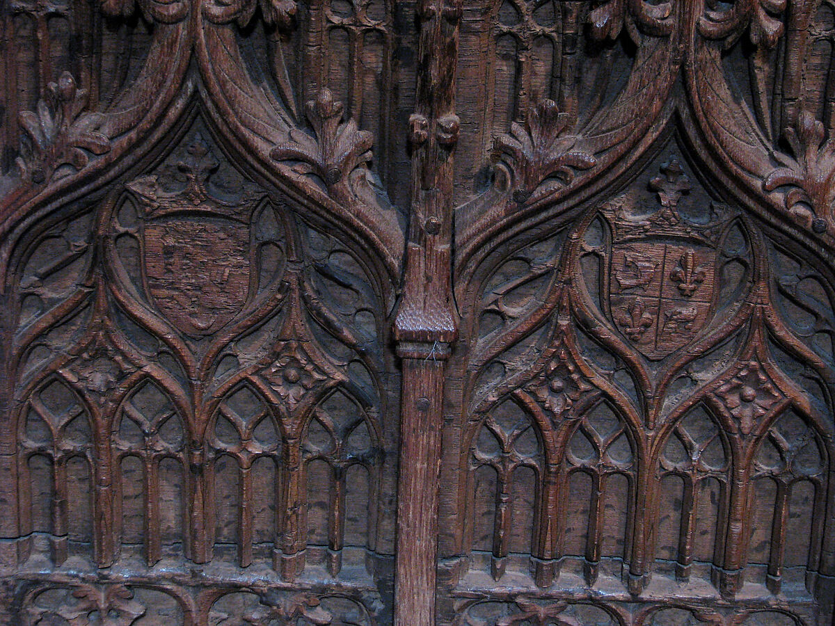 Chest with Coats of Arms, Oak, iron mounts;  top and base restored, French