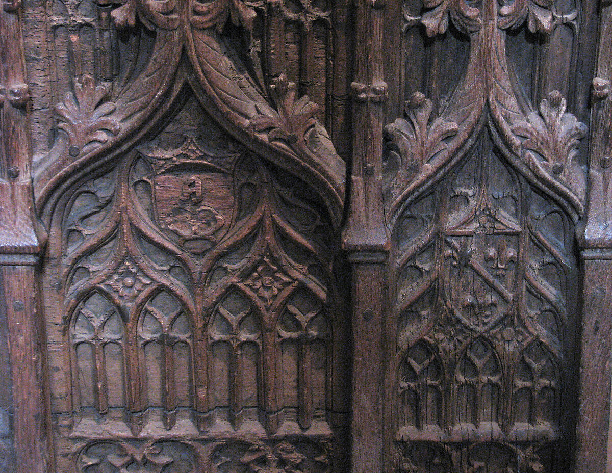 Chest with Coats of Arms, Oak, iron mounts;  top and base restored, French