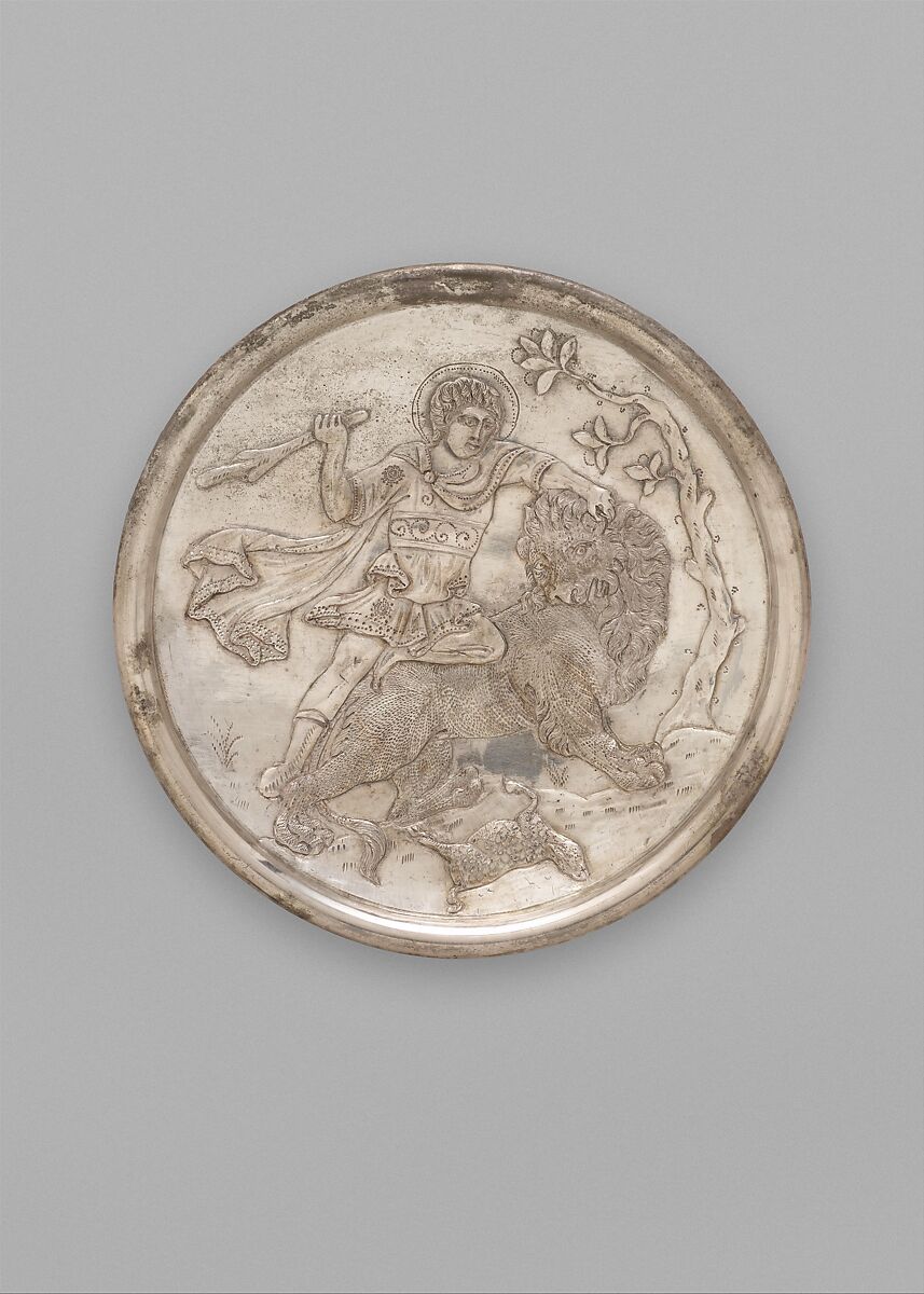 Plate with David Slaying a Lion, Silver, Byzantine