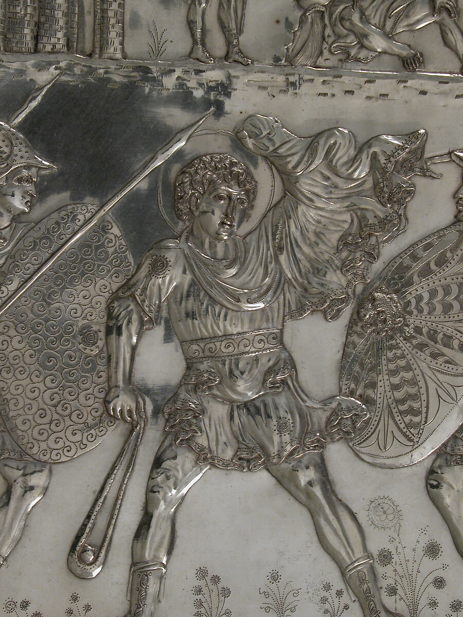 Plate with the Battle of David and Goliath, Silver, Byzantine