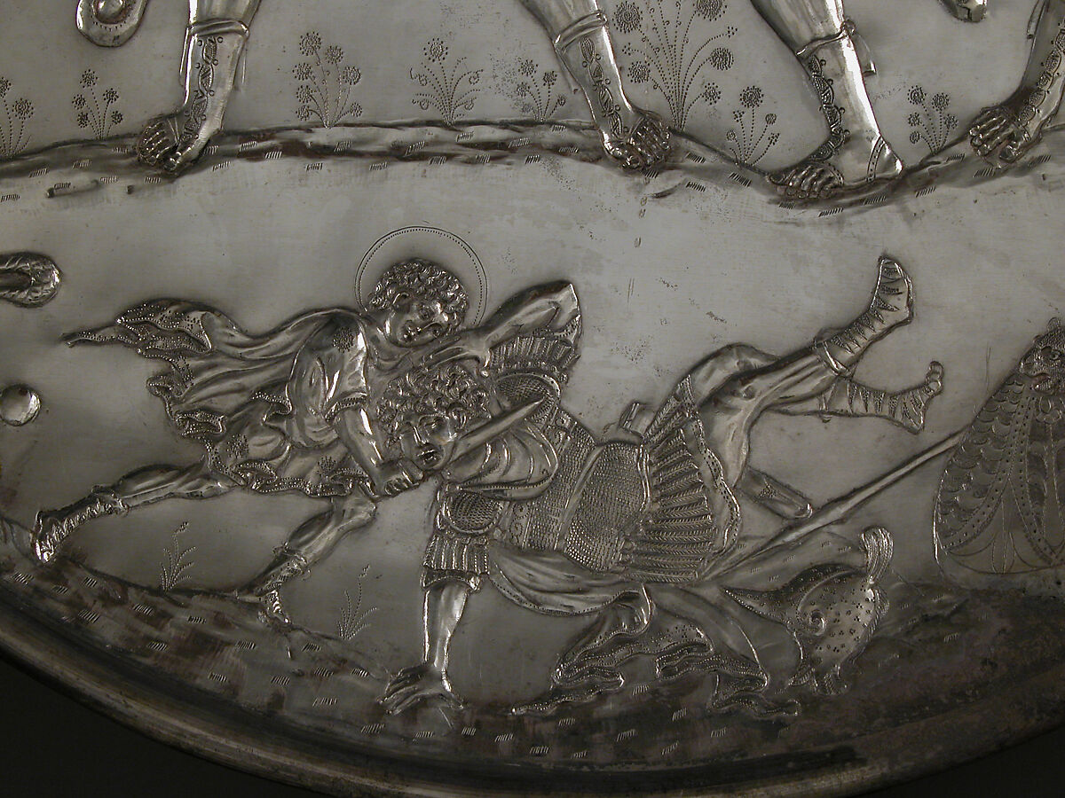 Plate with the Battle of David and Goliath, Silver, Byzantine
