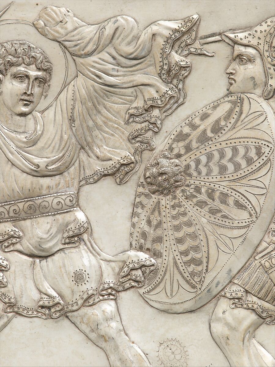 Plate with the Battle of David and Goliath, Silver, Byzantine