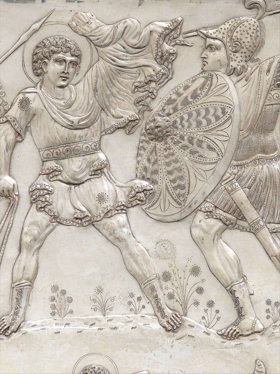 Plate with the Battle of David and Goliath, Silver, Byzantine