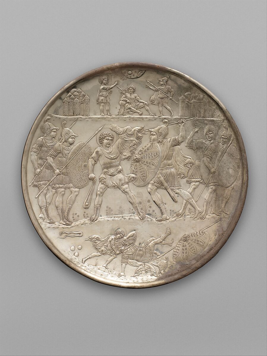 Plate with the Battle of David and Goliath, Silver, Byzantine