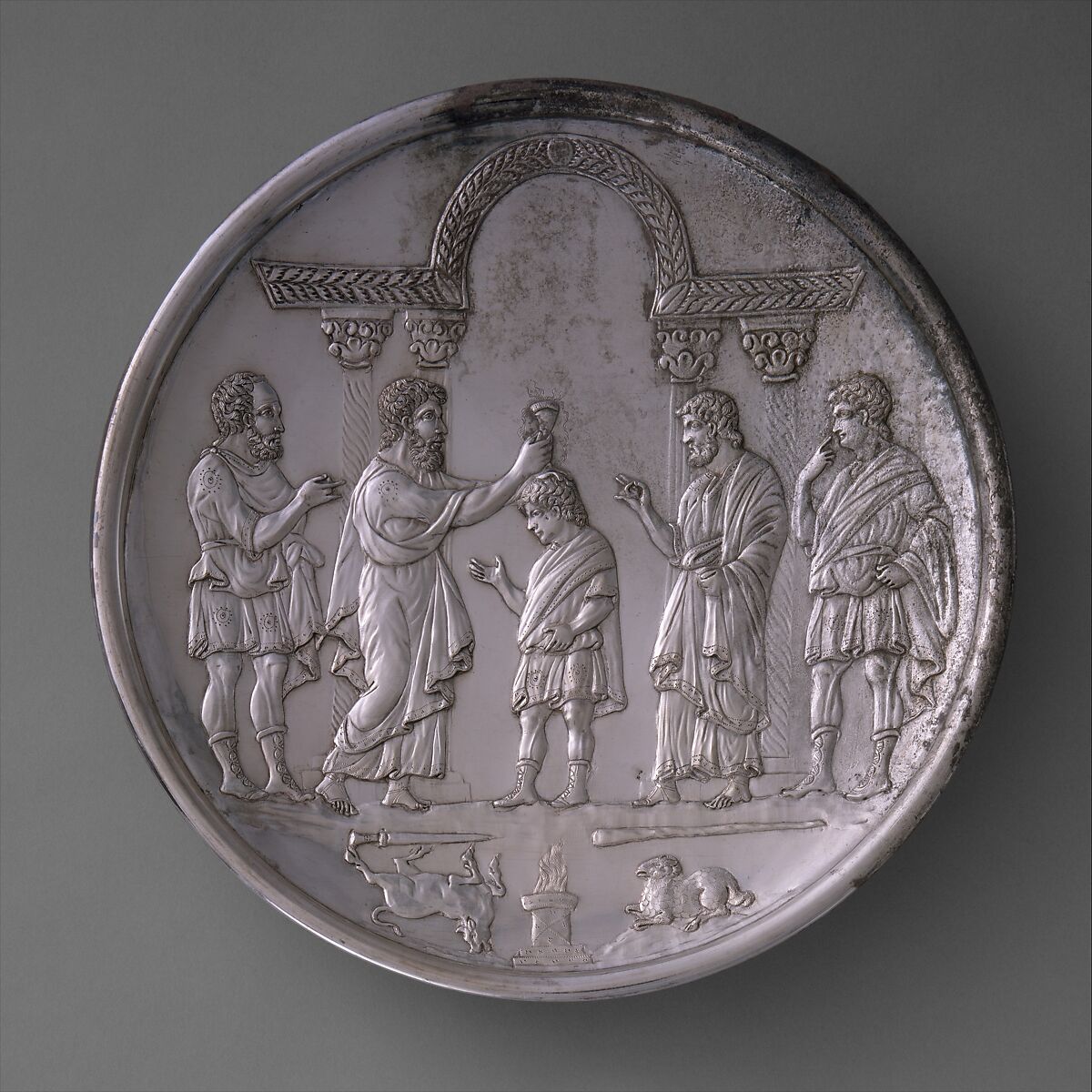 Plate with David Anointed by Samuel, Silver, Byzantine 