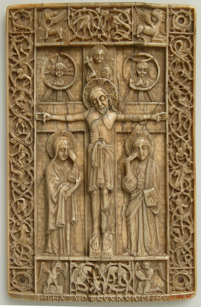 Panel with Crucifixion, Elephant ivory, European (Medieval style)