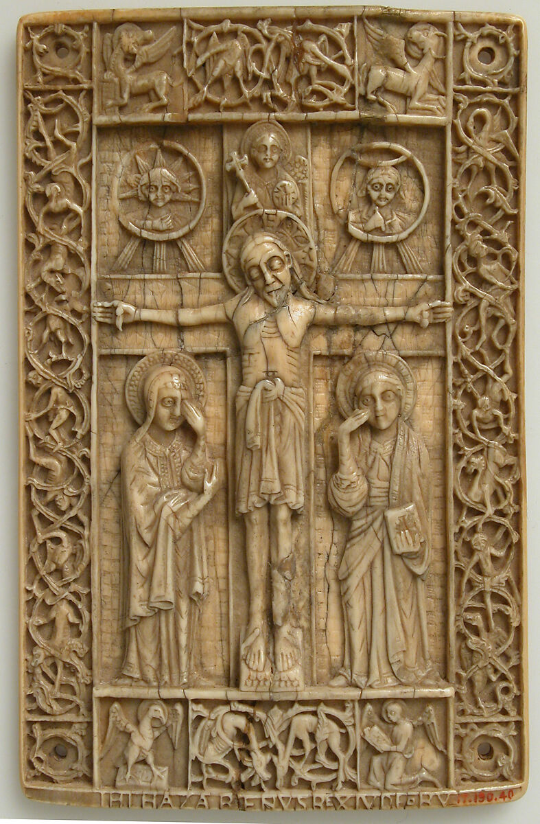 Panel with Crucifixion, Elephant ivory, European (Medieval style) 