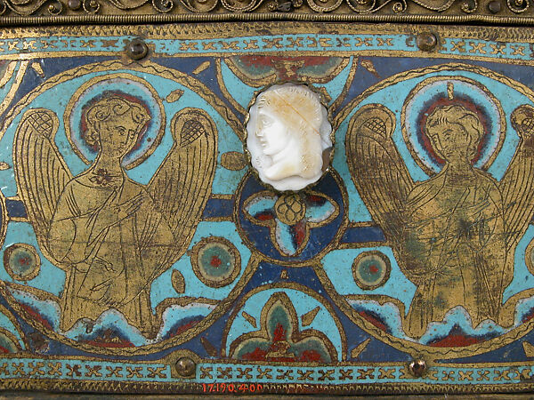 Part of a Reliquary, Champlevé enamel, gilded copper, ivory, cabochons, cameos, French