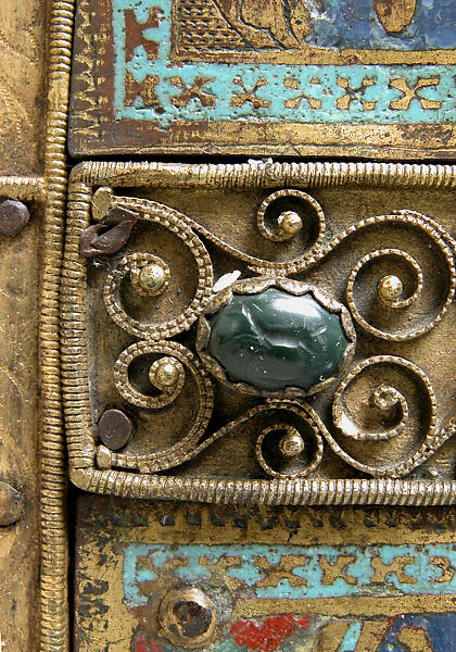 Part of a Reliquary, Champlevé enamel, gilded copper, ivory, cabochons, cameos, French