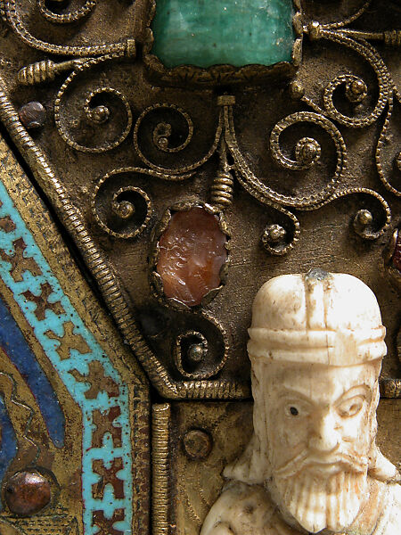 Part of a Reliquary, Champlevé enamel, gilded copper, ivory, cabochons, cameos, French