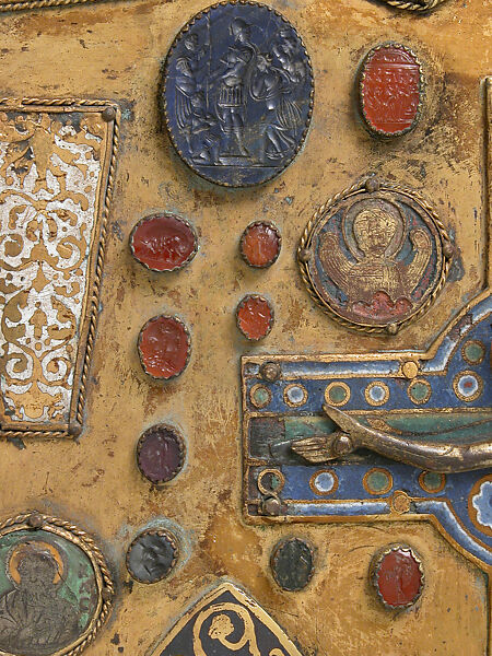 Composite Plaque, Champlevé enamel, gilded copper, cameos, and intaglios, French (?)