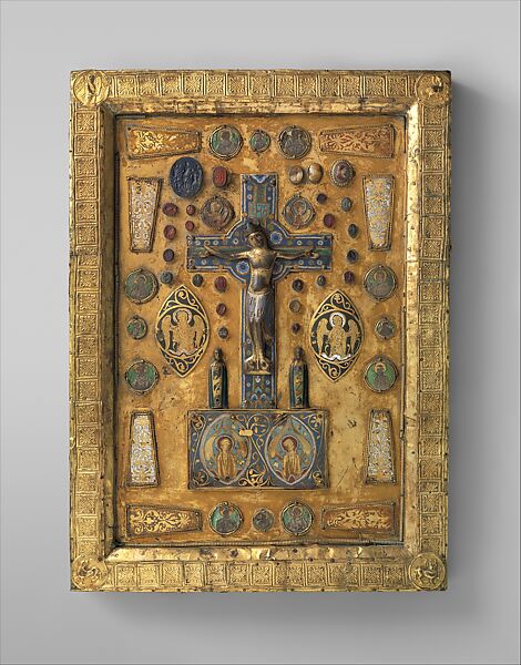 Composite Plaque, Champlevé enamel, gilded copper, cameos, and intaglios, French (?)