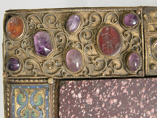 Portable Altar, Copper-gilt, enamel, rock crystal, cabochon, intaglio, filigree over wood core, German