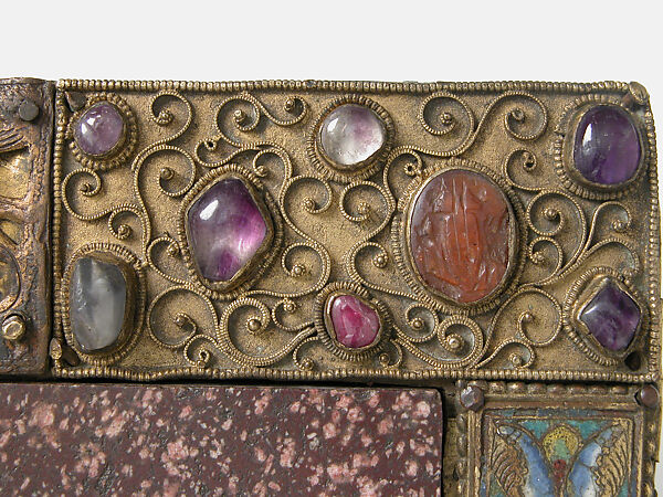 Portable Altar, Copper-gilt, enamel, rock crystal, cabochon, intaglio, filigree over wood core, German