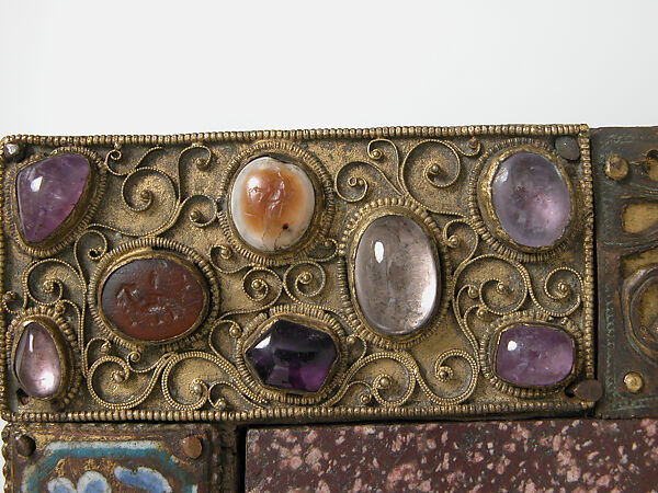 Portable Altar, Copper-gilt, enamel, rock crystal, cabochon, intaglio, filigree over wood core, German