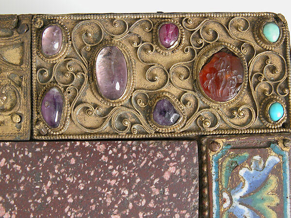 Portable Altar, Copper-gilt, enamel, rock crystal, cabochon, intaglio, filigree over wood core, German